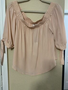 Womens Blush Peasant Top with Tie-Sleeves